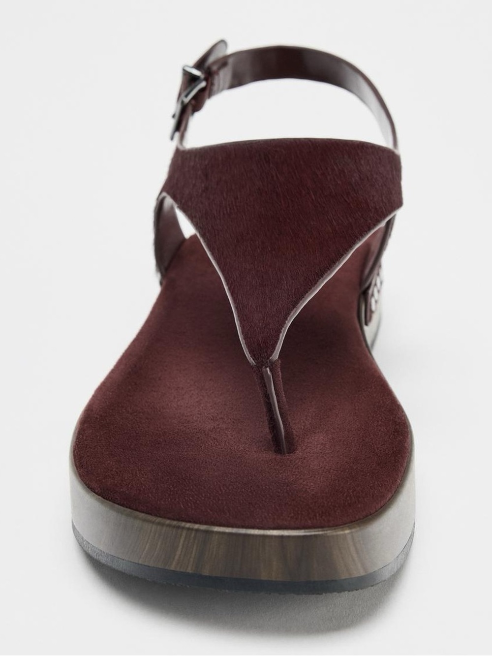 Zara Leather Strap Sandals With Rivets Burgundy Red Platform Sheep Skin Size 10 - Picture 2 of 15